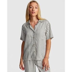 RVCA Sunday Collection Striped Button Up White Shirt Womens Size Medium NWT Top